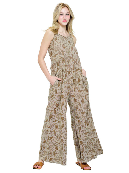 Beige Jumpsuit Mushroom Print