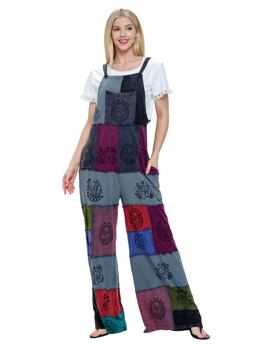 Overall Boho Jumpsuit Patchwork Art Handprinted