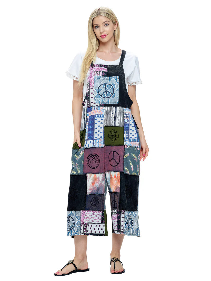 Boho Jumpsuit Patchwork Art Handprinted