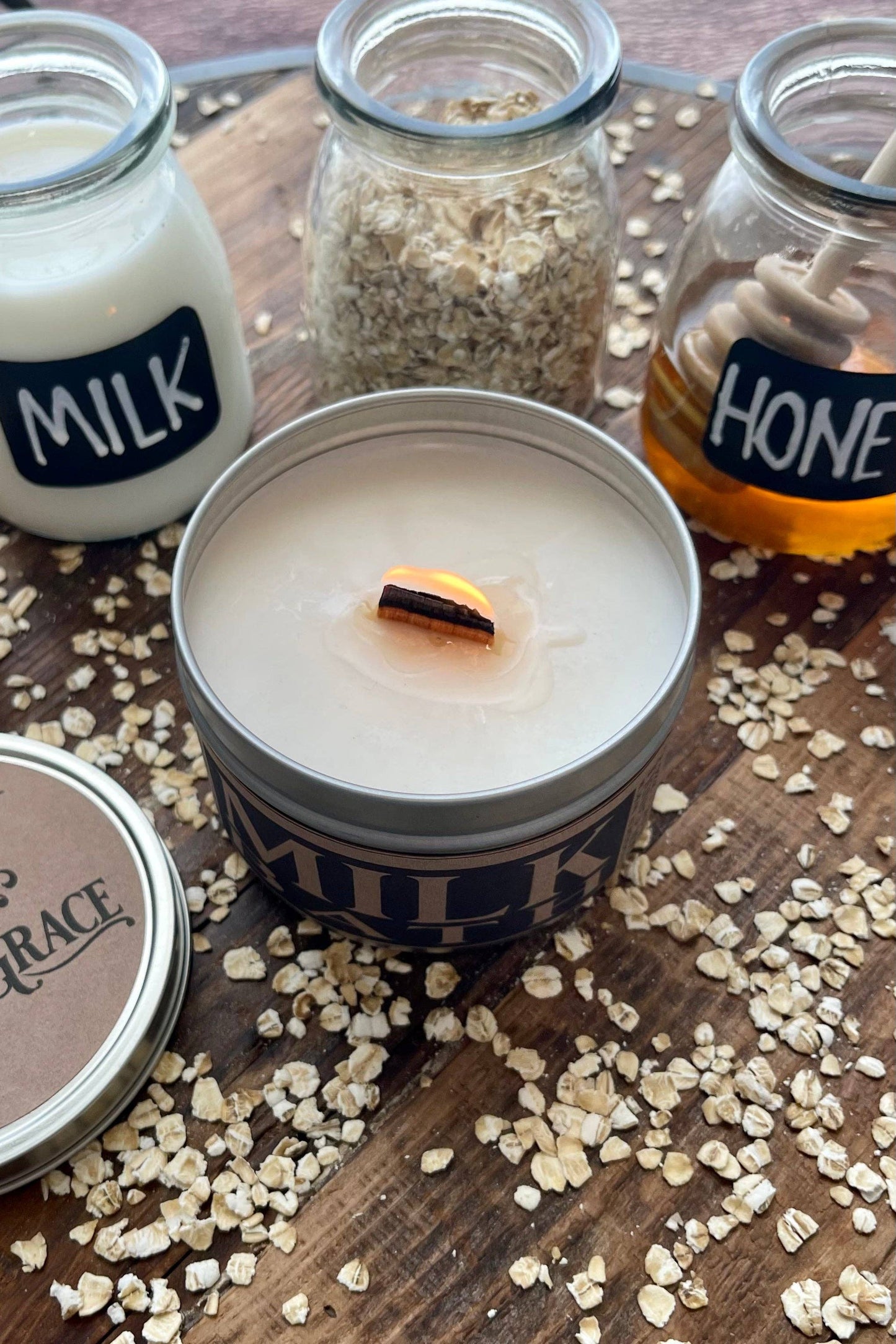 Milk Bath - 8 oz Candle Tin - Wooden Wick