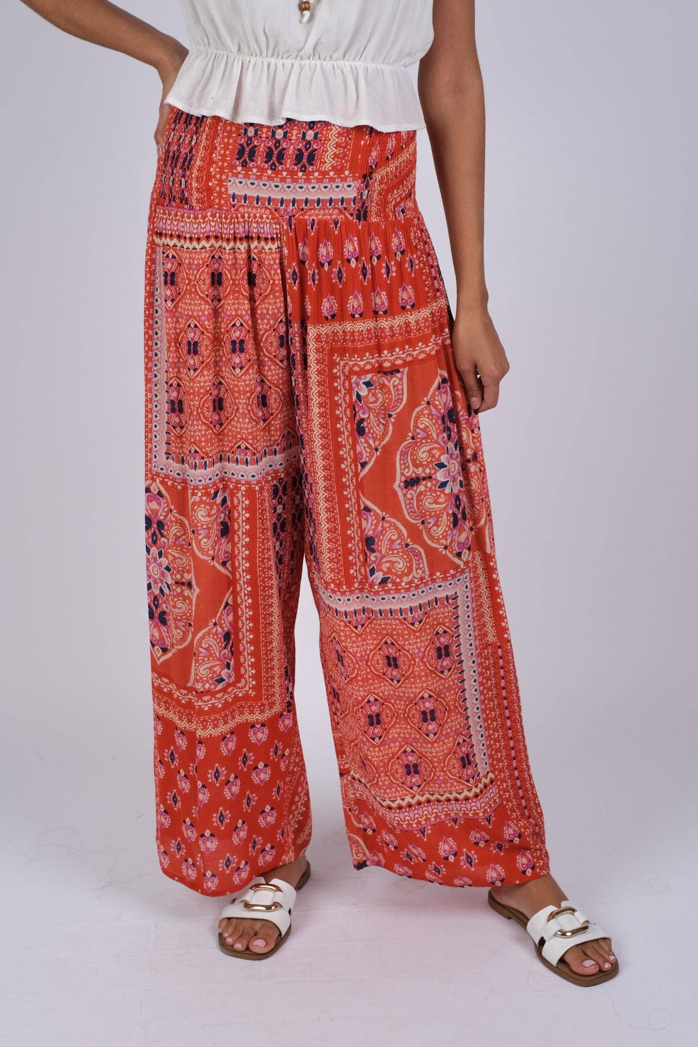 Red Wanderlust Blockprint Hippie Pants