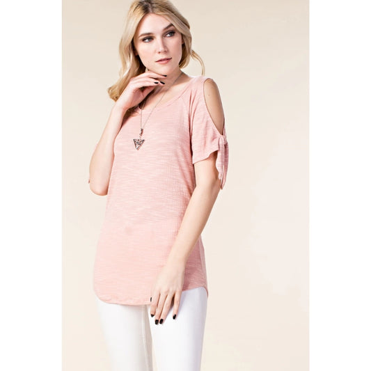 Cold Shoulder Tie Short Sleeve Knit Top