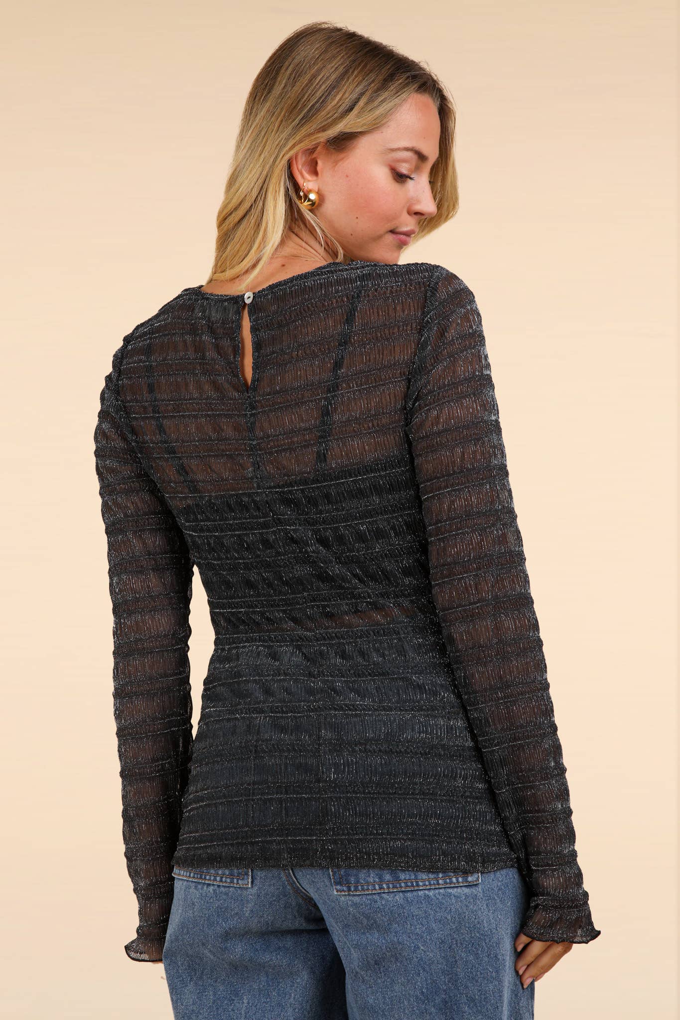 High Neck Fitted See-Thru Lurex Top