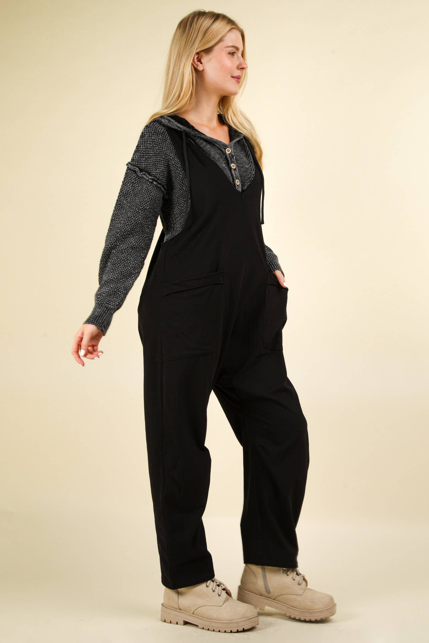 Casual Loose Fit Solid Knit Baggy Jumpsuit