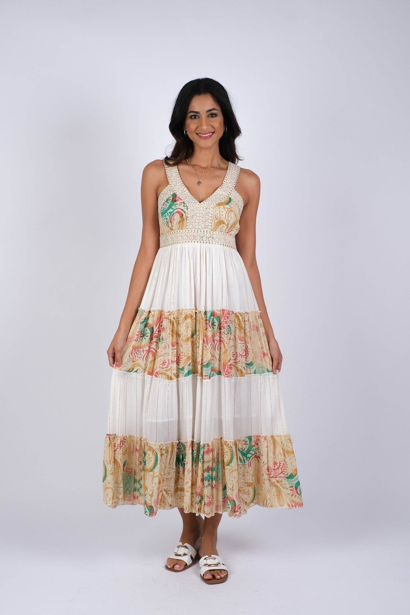 White Tiered Bohemian Maxi Dress