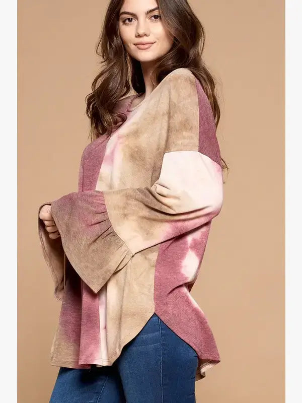 Tie Dye Open Back Bell Sleeve Top