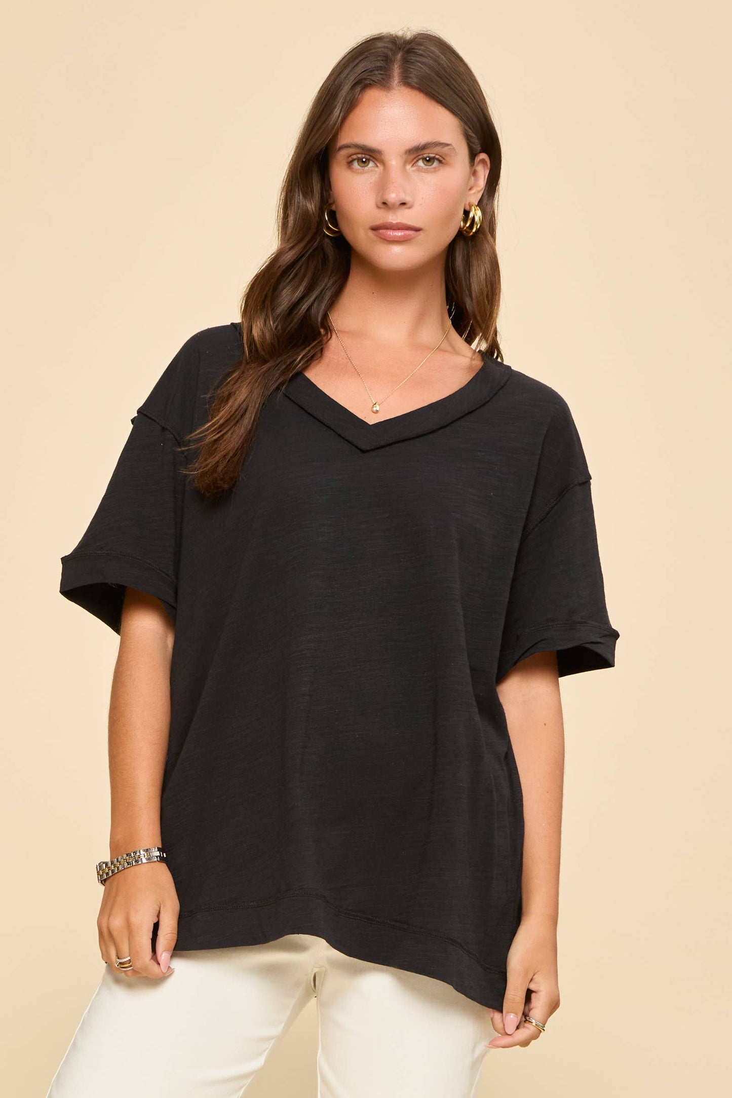V-Neck Cotton Knit Top