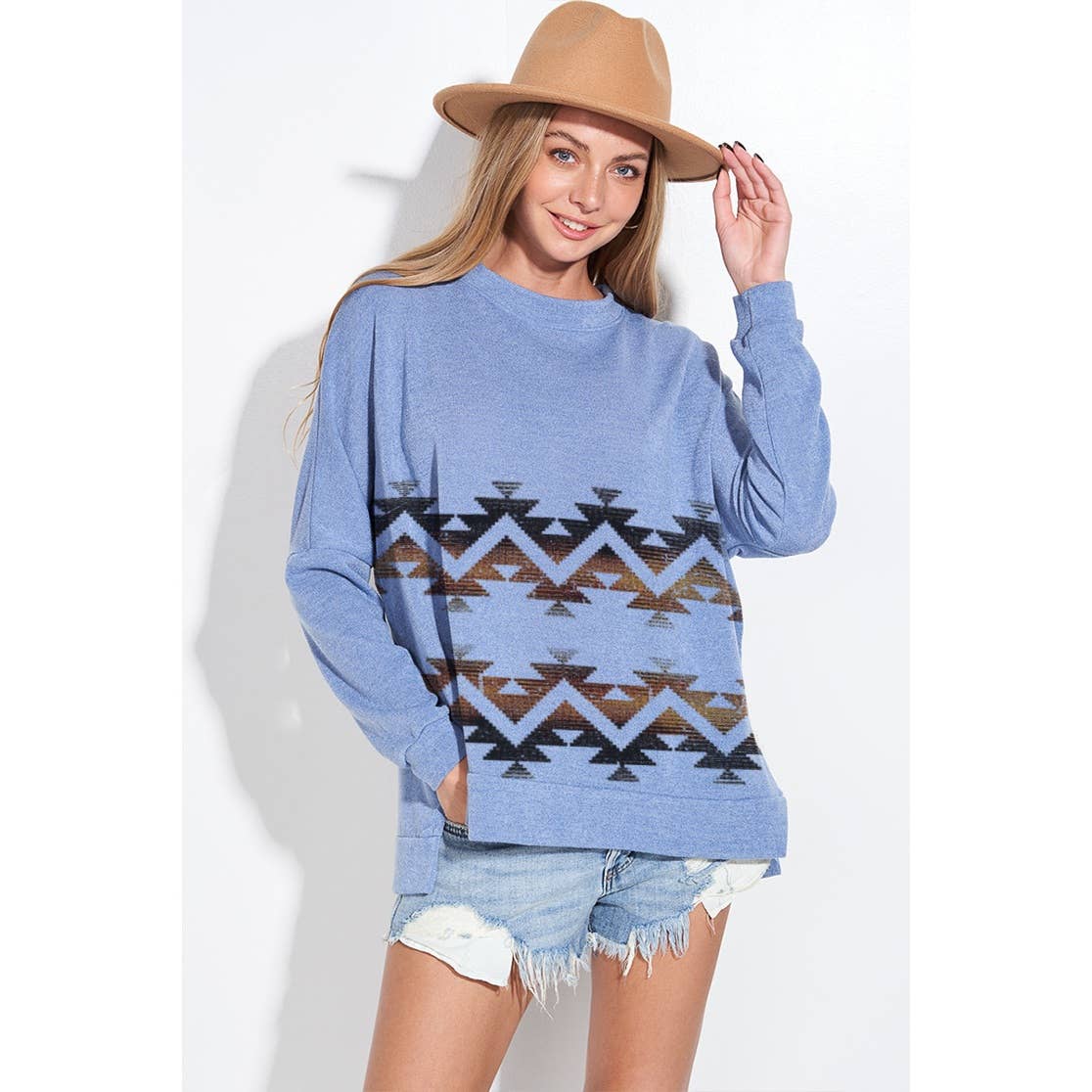 Zig zag print long sleeve knit top