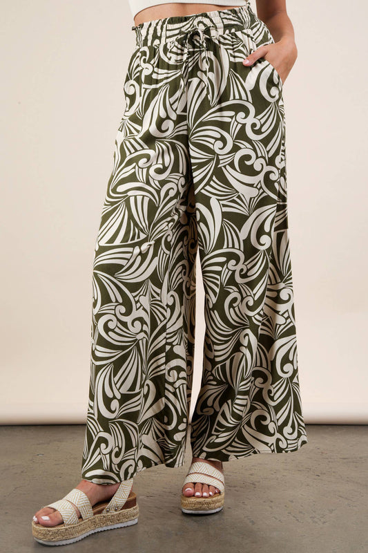 Printed Wide Leg Long Pants