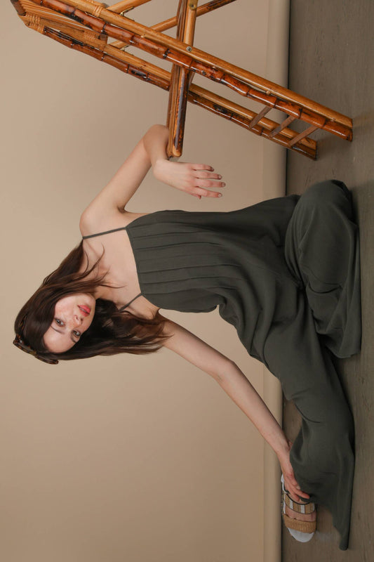 Pleated Solid Woven Sleeveless Jumpsuit