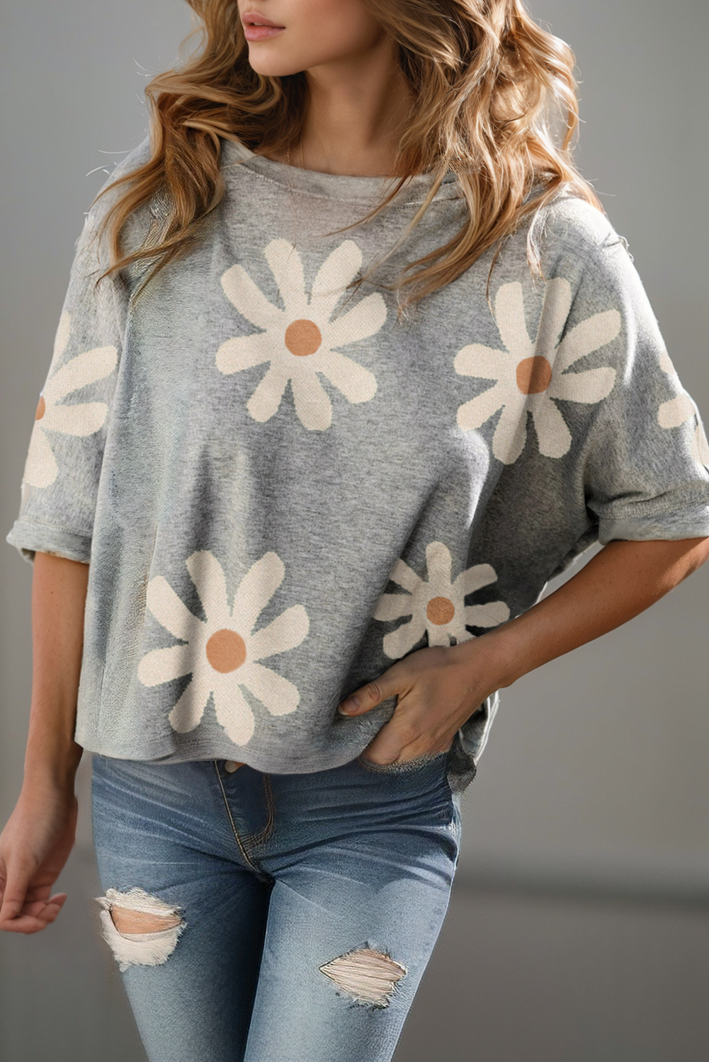 Aapparella - Women Fashion Big Flower Printed Loose Fit T Shirt | S-2XL