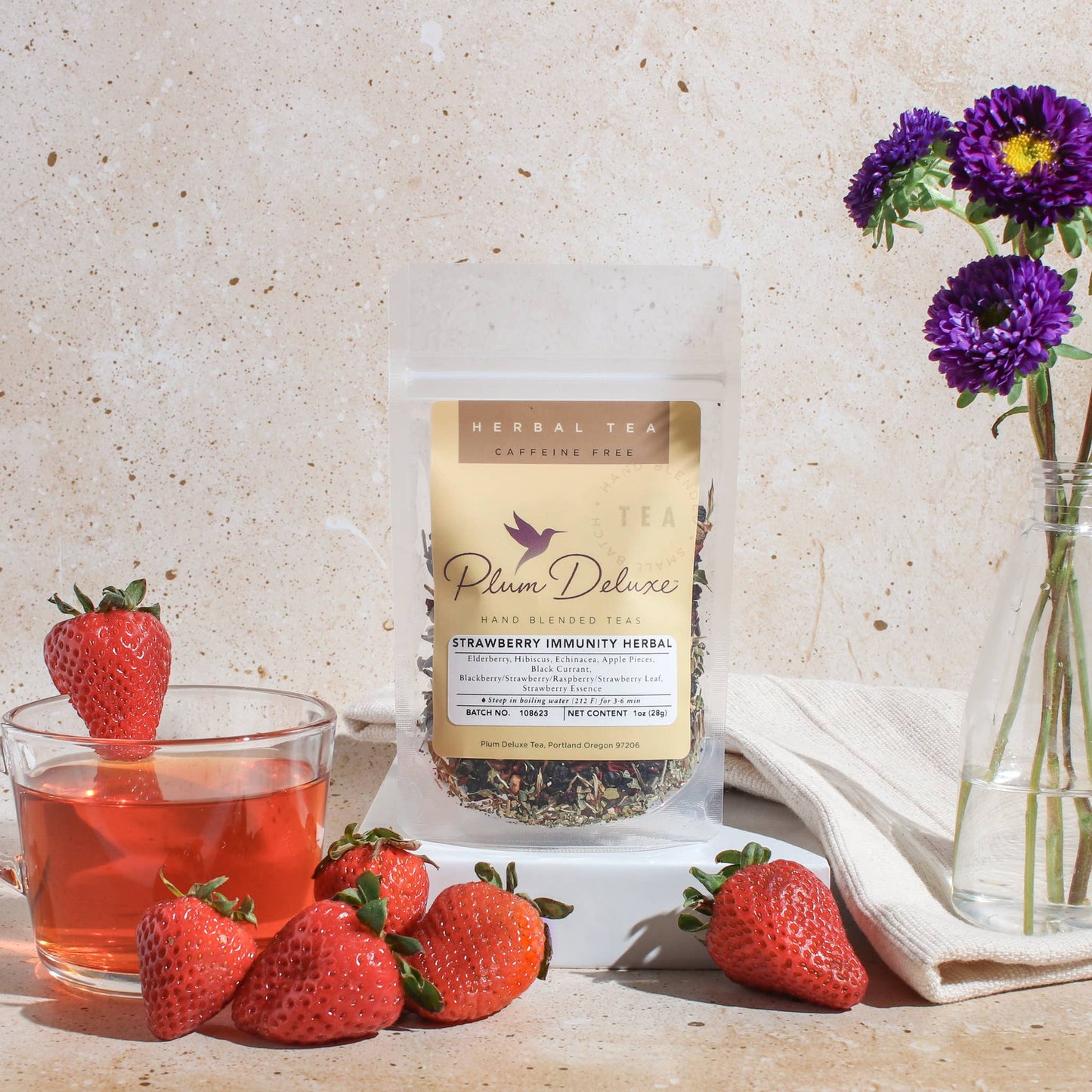 Plum Deluxe Tea - Strawberry Echinacea Immunity Herbal Loose Leaf Tea