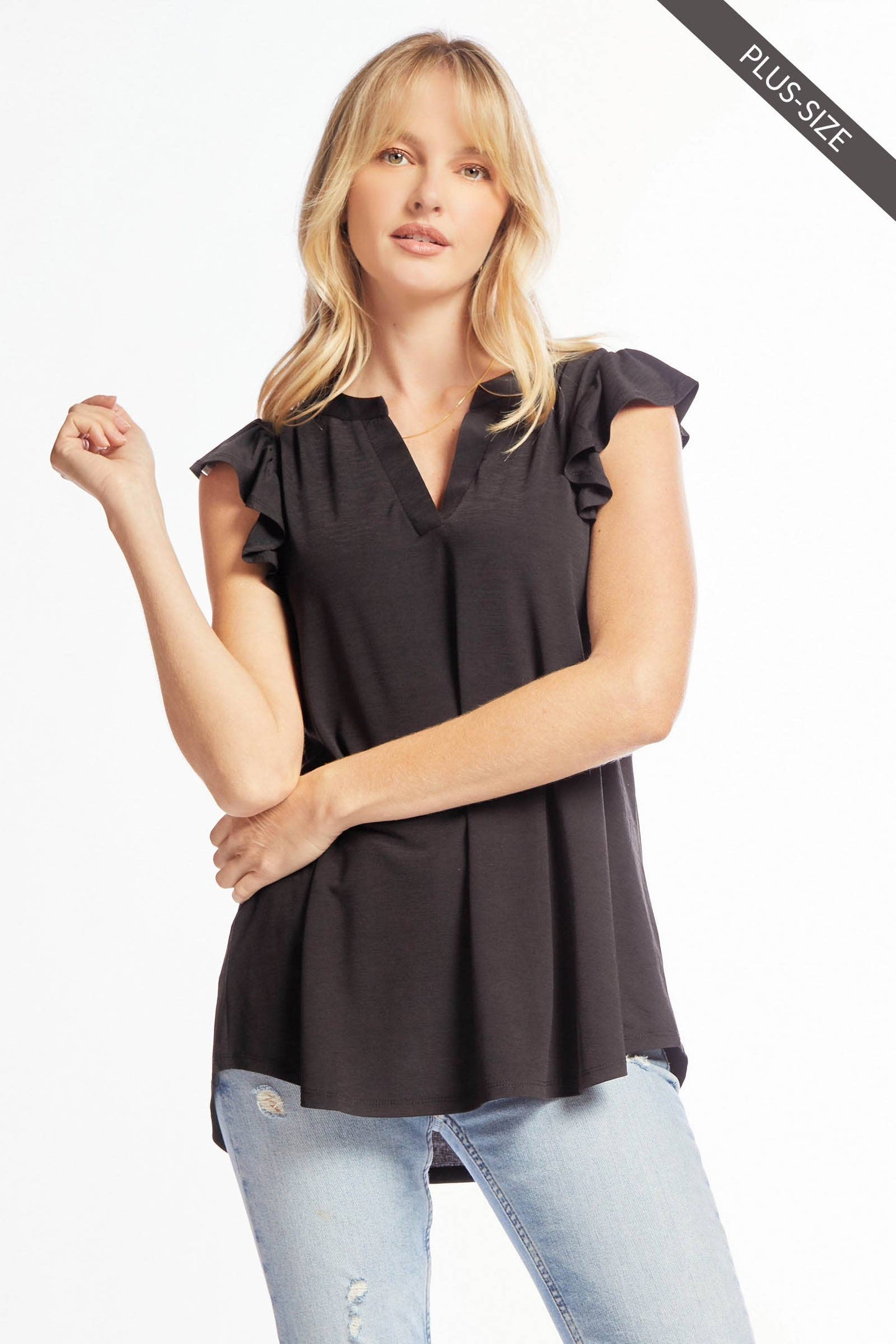 Dear Scarlett - PLUS SIZE Lizzy Flutter Top Featuring China Collar