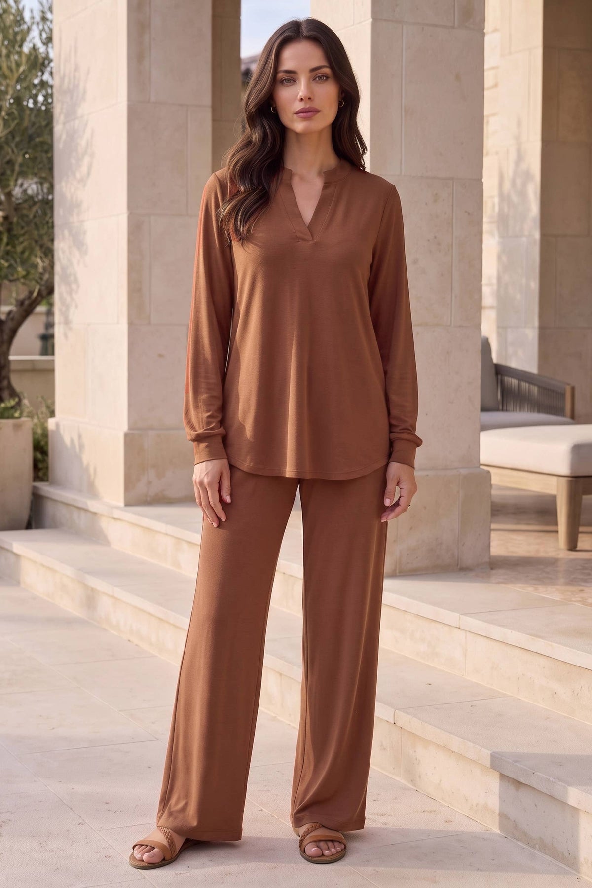 2-Piece Lizzy 3/4 Sleeve Top + Relaxed-Fit Pants Flowy Set