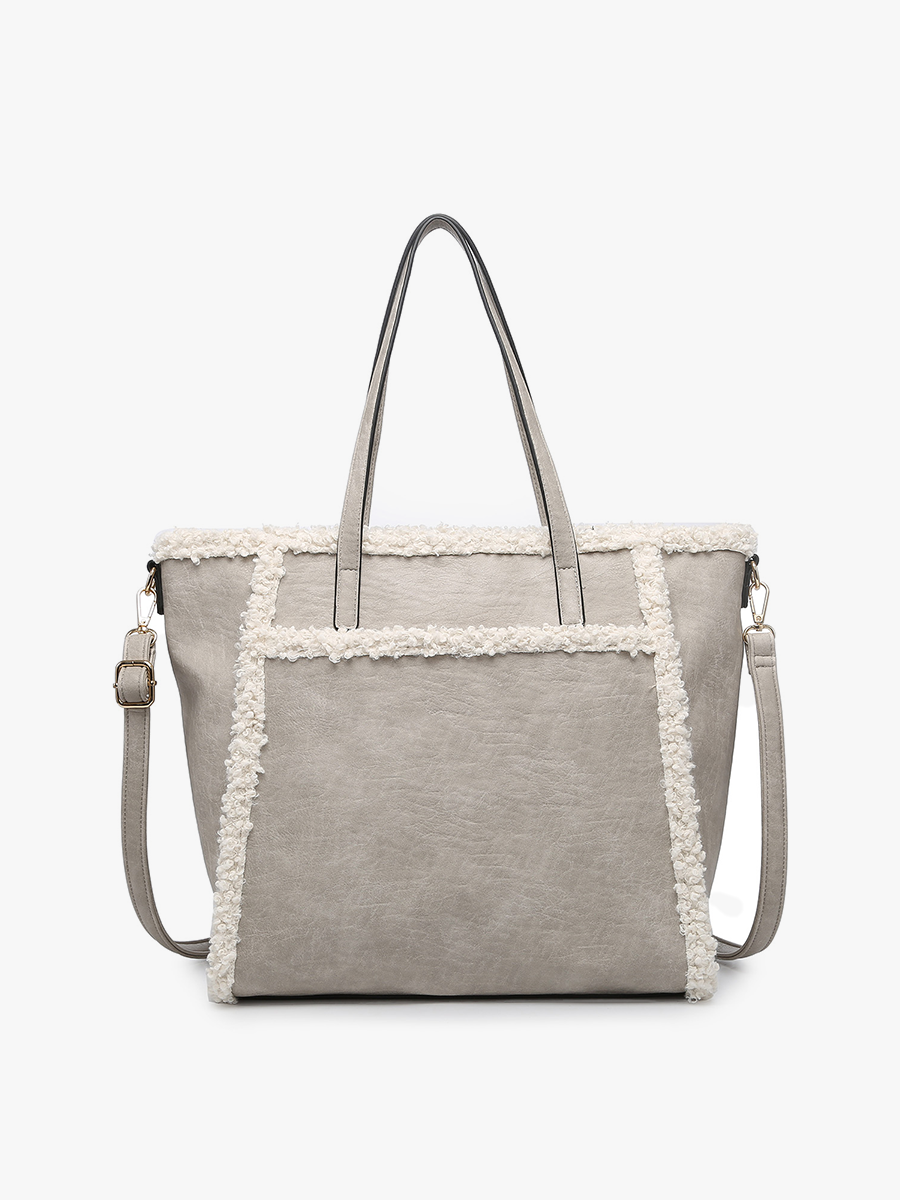 Jen & Co. - M2174 Lulu Sherpa Trim Tote w/ Front Pocket