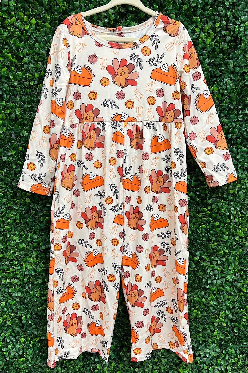 Turkey printed girls jumpsuit