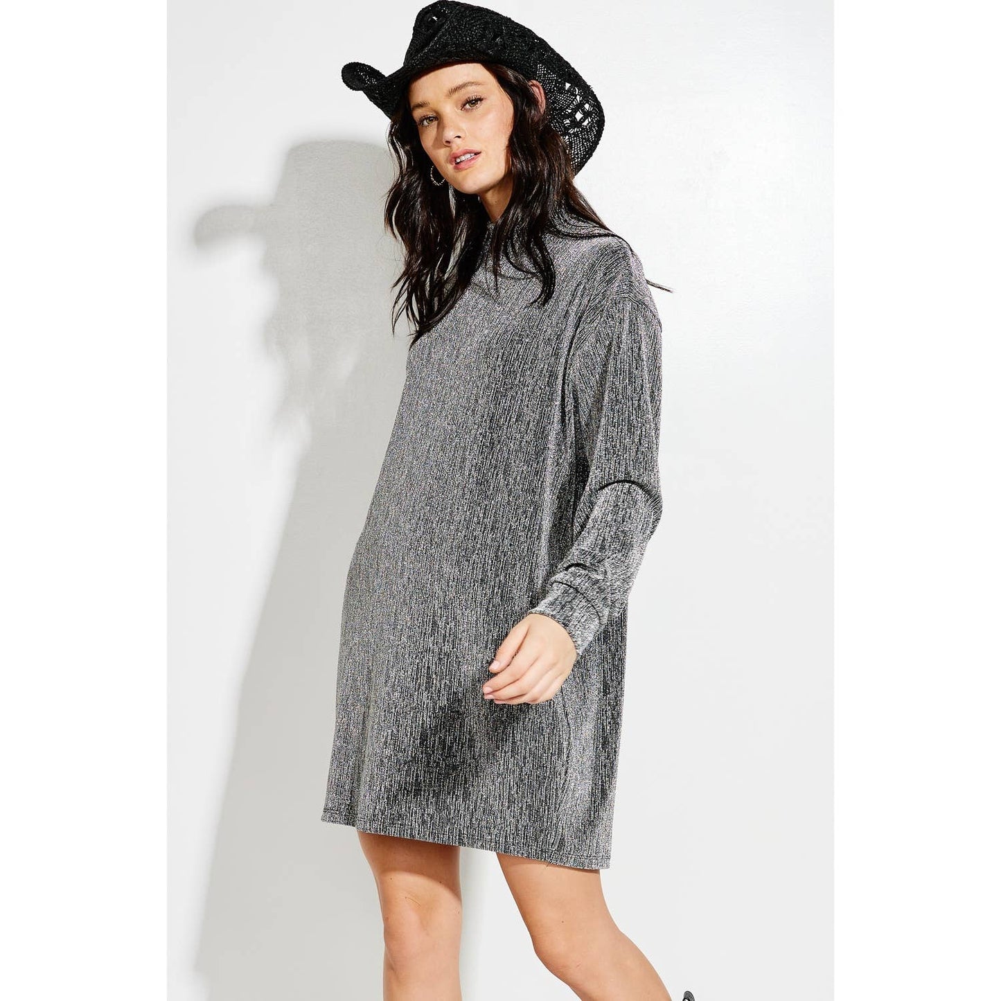 Sparkling Lurex mock neck mini dress