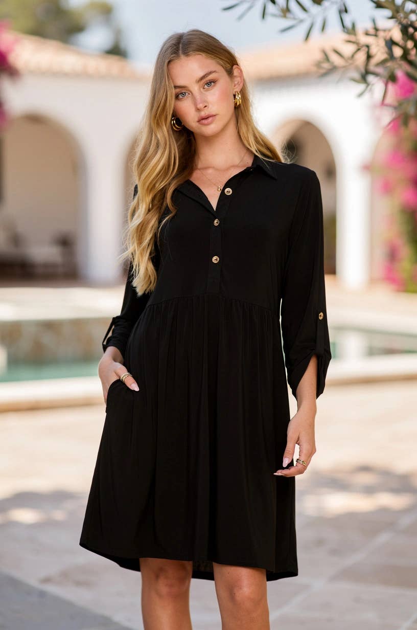 Collared Shirt Dress w/ Pockets