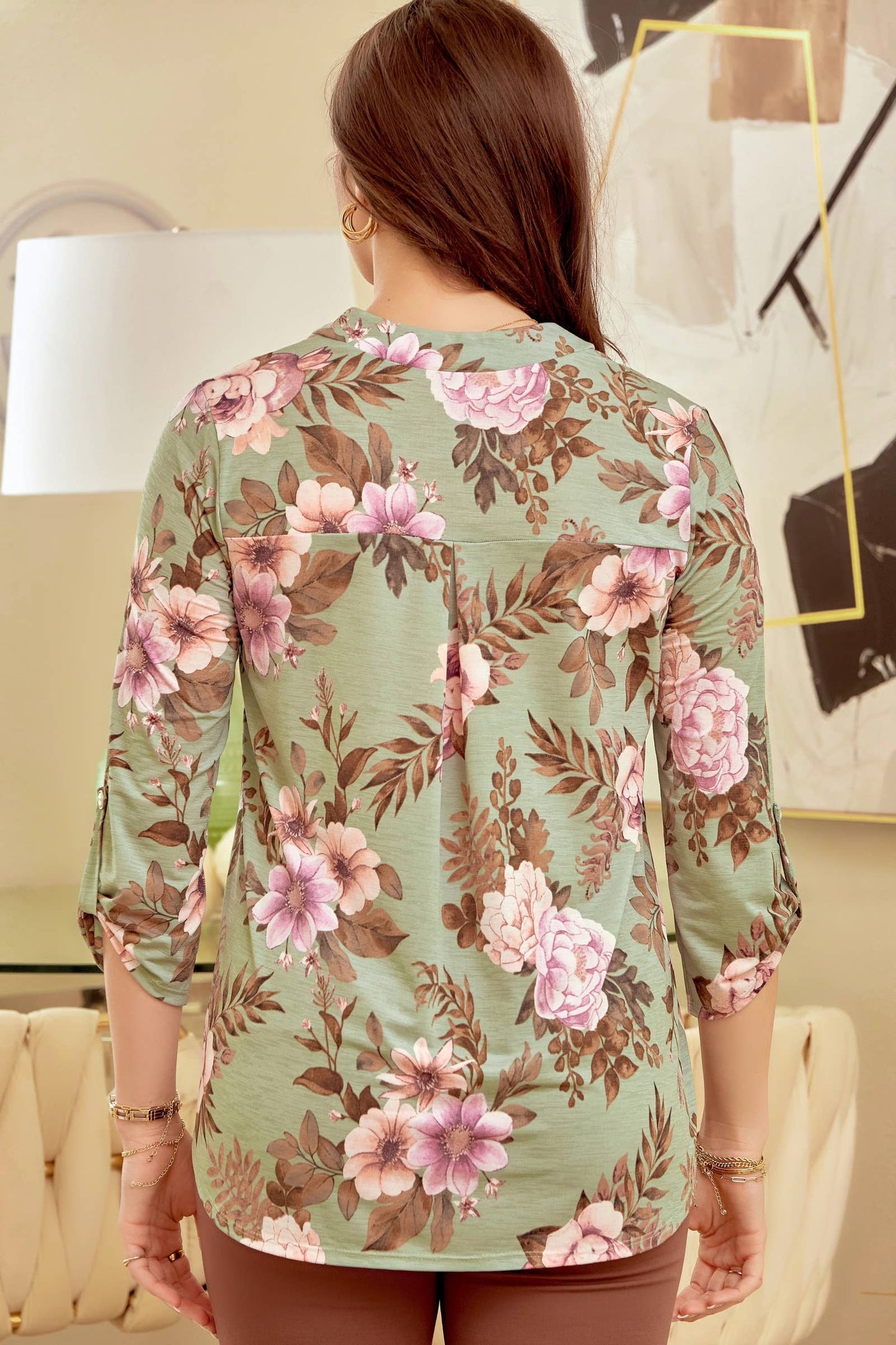 Floral Print 3/4 Sleeve Wrinkle Free LIZZY Top