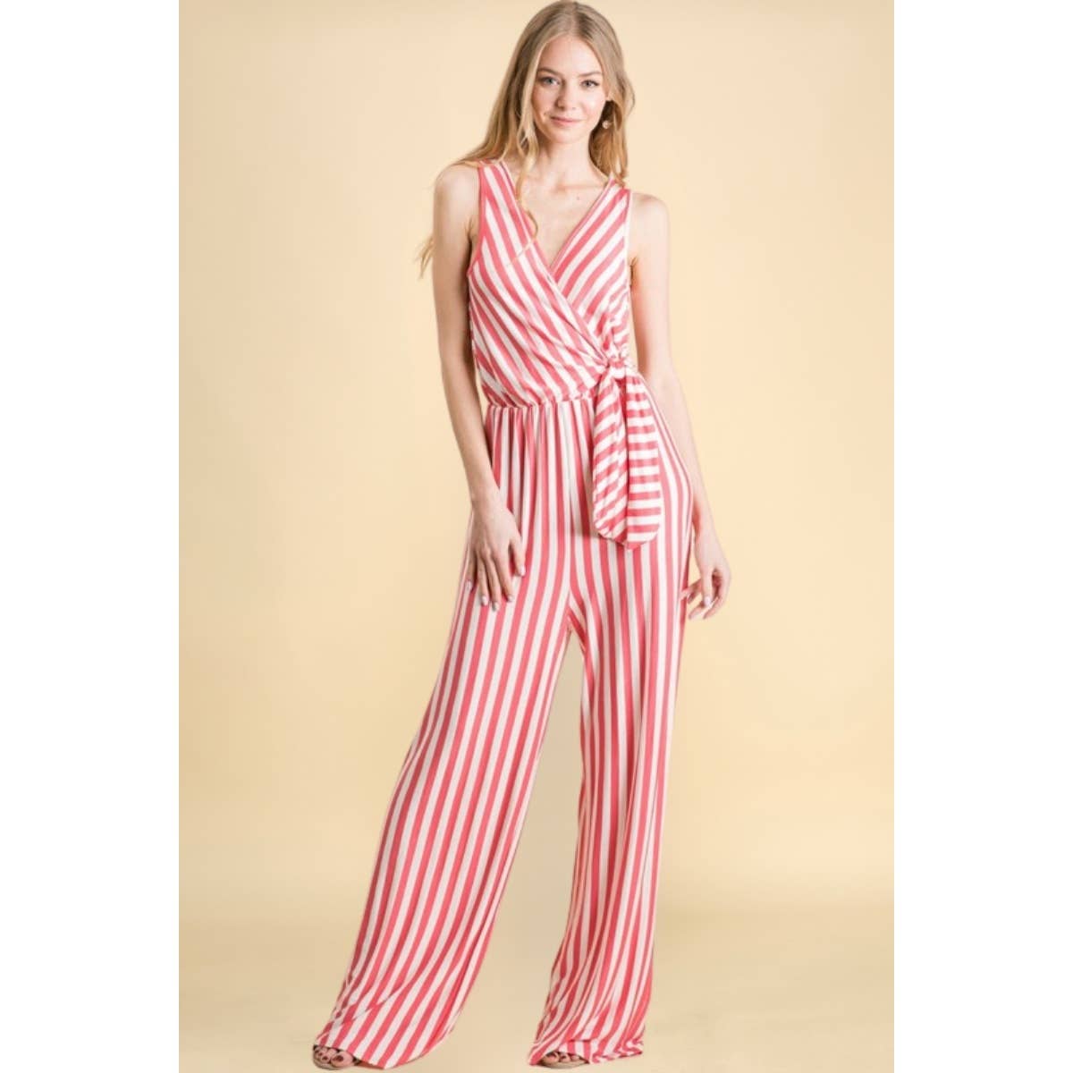 Striped Tie Keyhole Back Jumpsuit