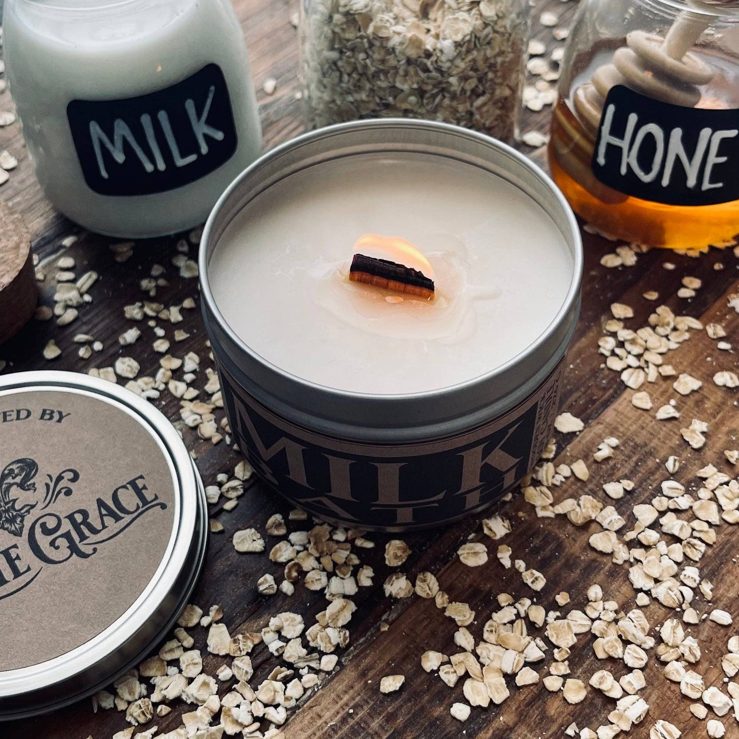 Milk Bath - 8 oz Candle Tin - Wooden Wick