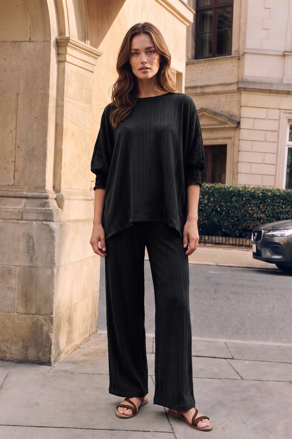 2-Piece Smocked Sleeve Blouse + Relaxed Bottoms