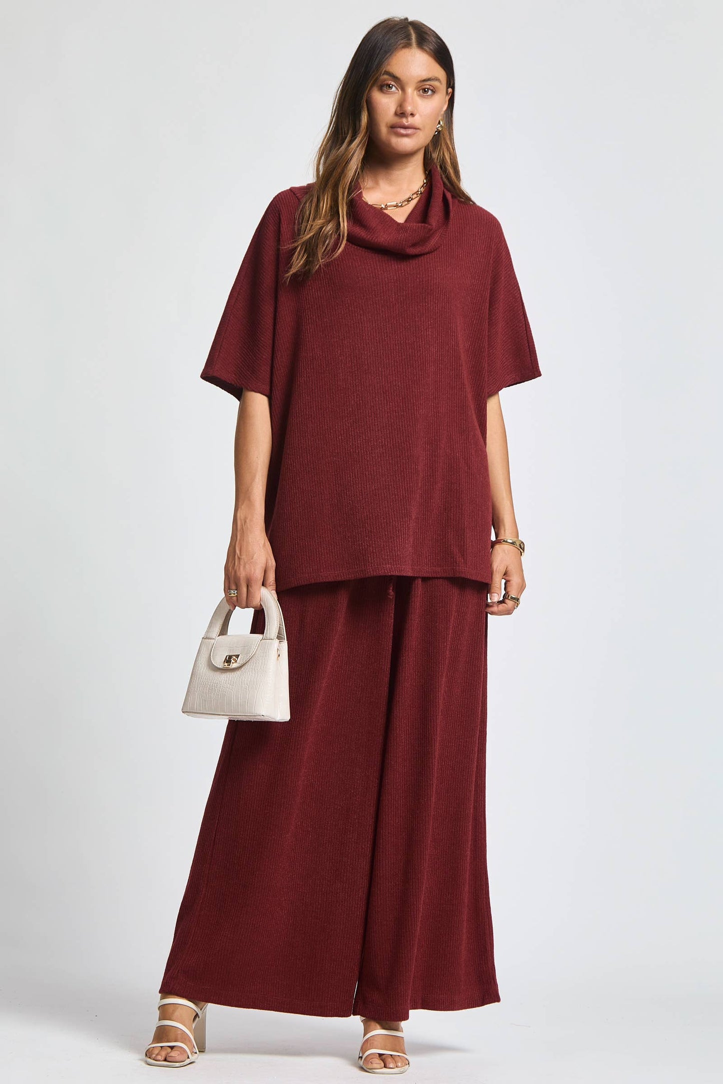 Cowl Neck Top + Relaxed Pants 2 Piece Set