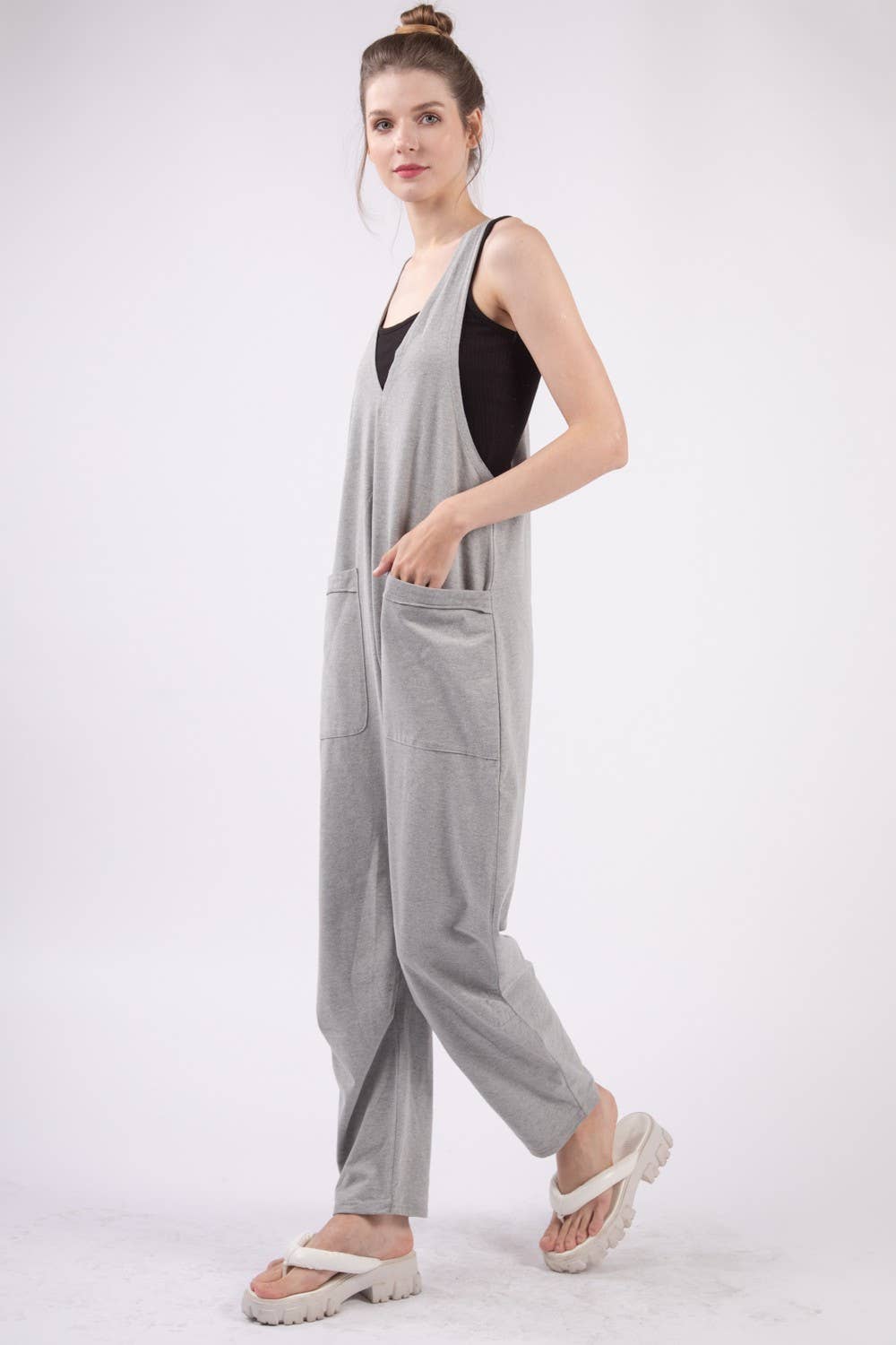 Casual Loose Fit Solid Knit Baggy Jumpsuit