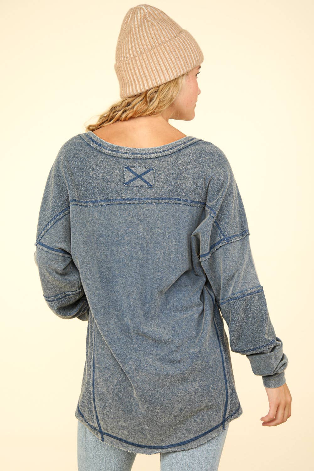 Washed Knit V-Neck Oversized Top