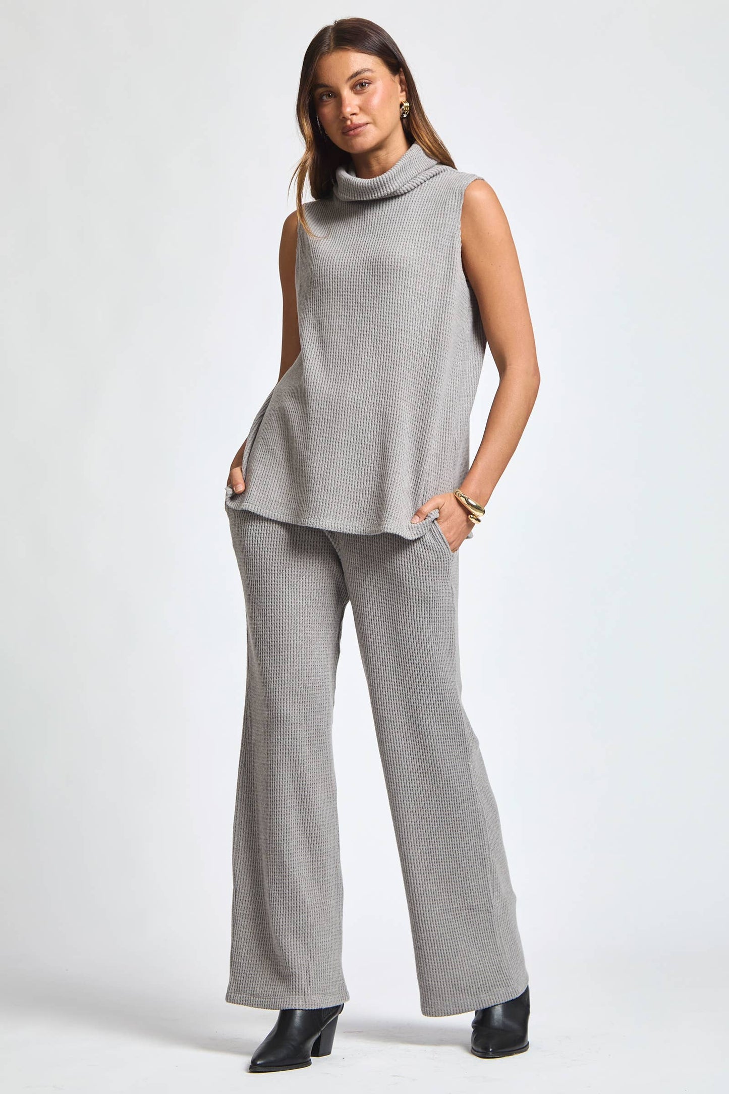 Dear Scarlett - 3 Piece Set Cowl Neck Tank Top + Cardigan + Pants