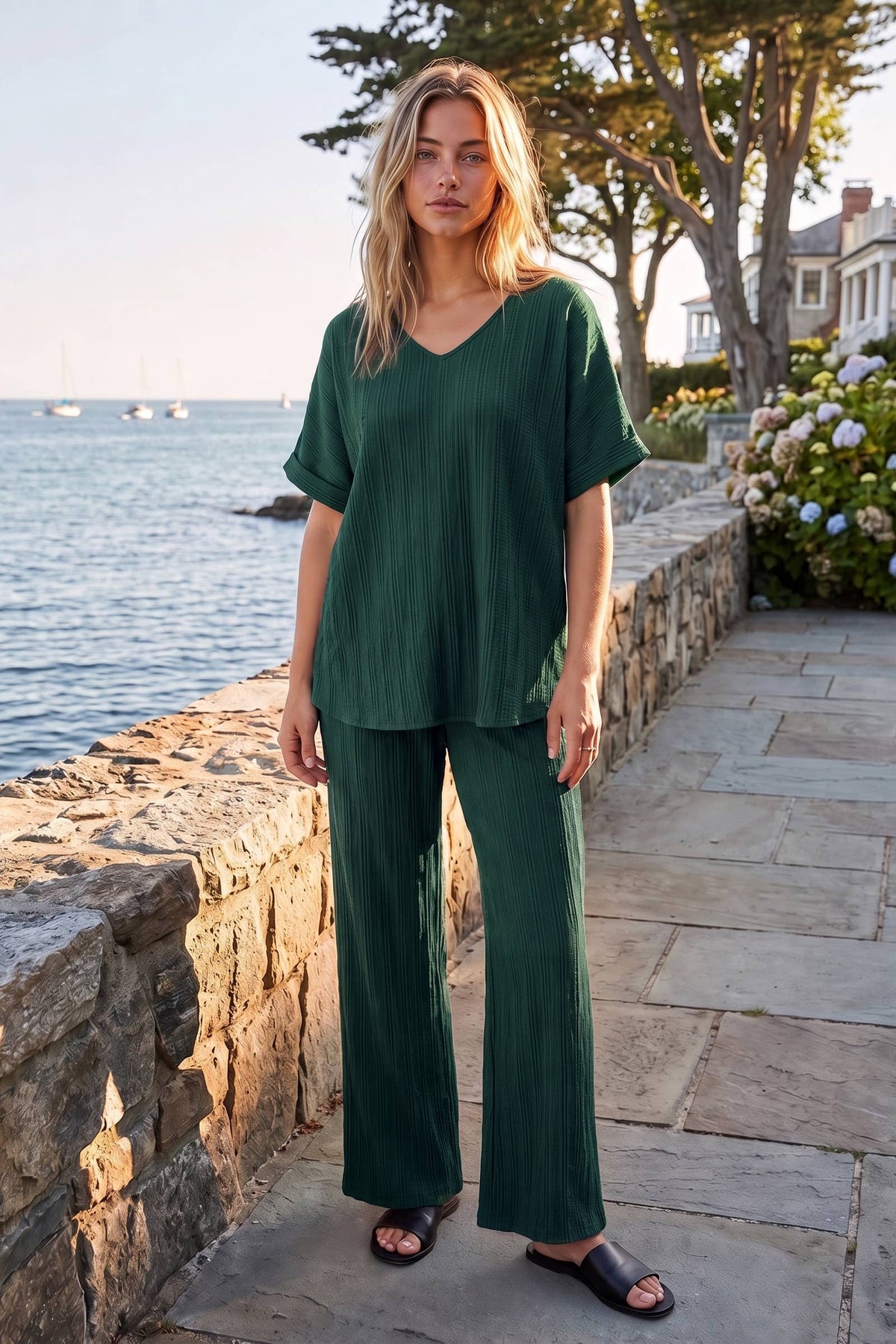2-Piece Dolman Sleeve Blouse + Relaxed Bottoms