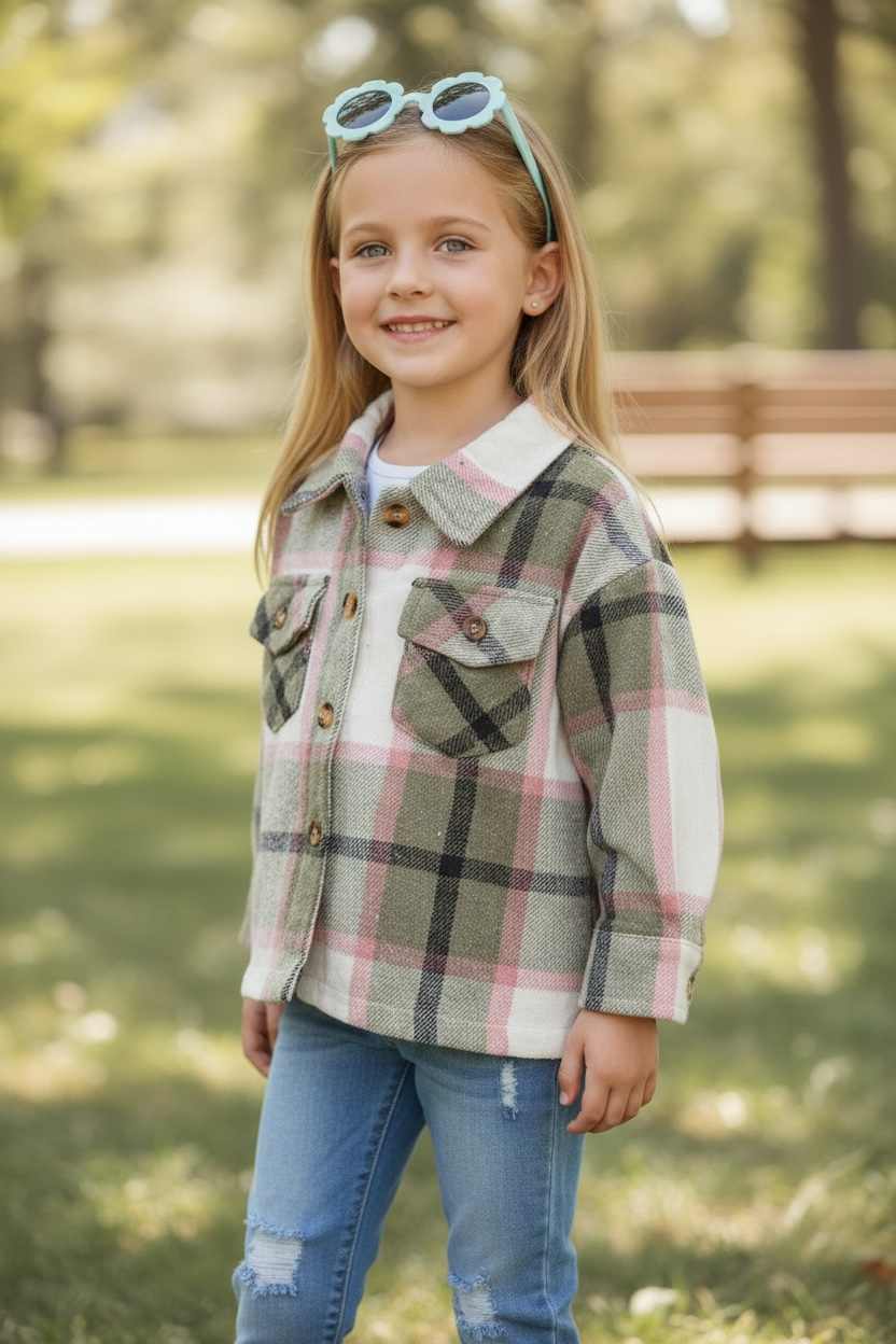 GRAY, PINK & BLACK PLAID PRINTED BUTTON UP SHIRT. TPG651122256