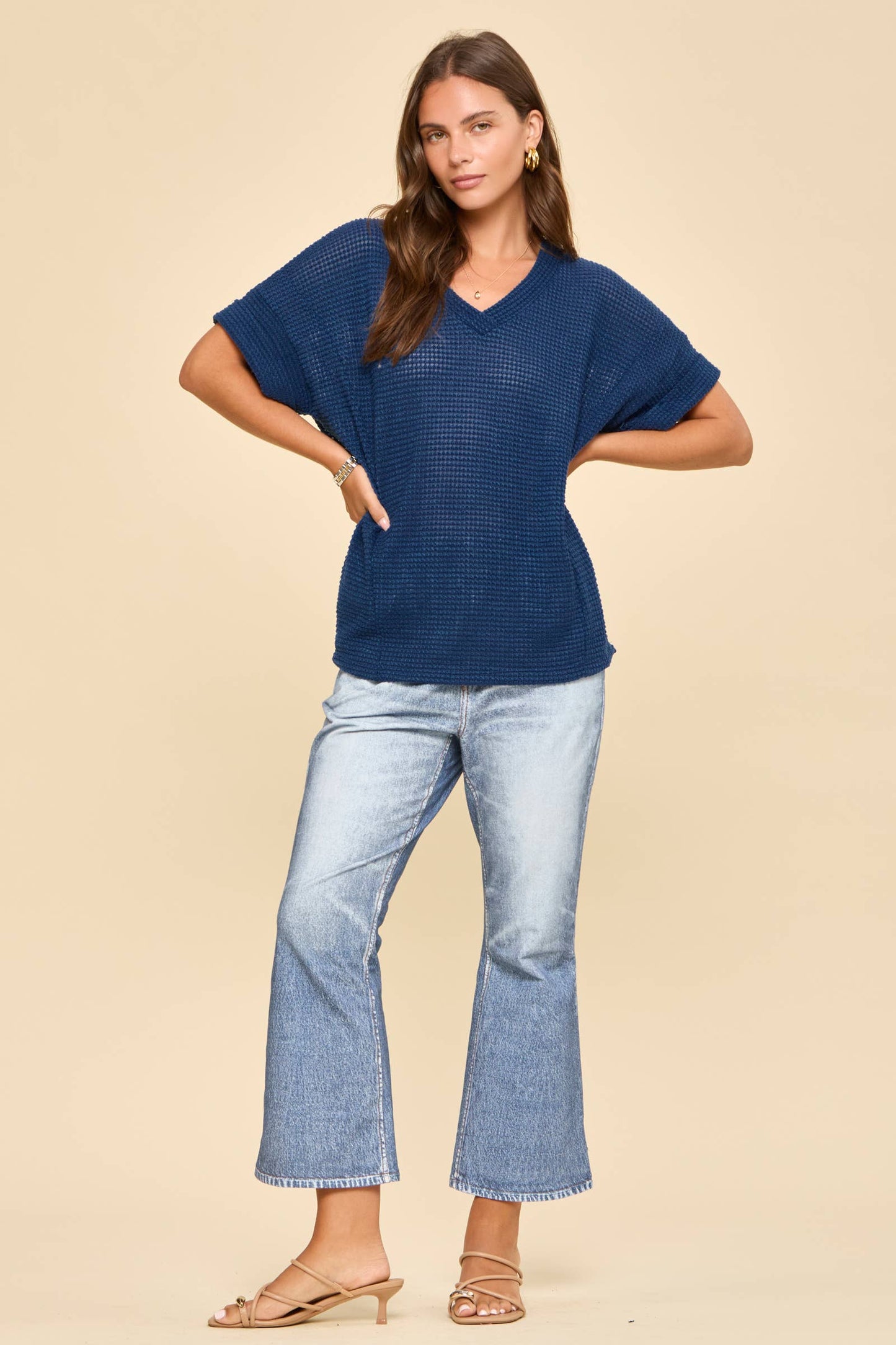 V-Neck Lightweight Sweater Crochet Knit Poncho Top