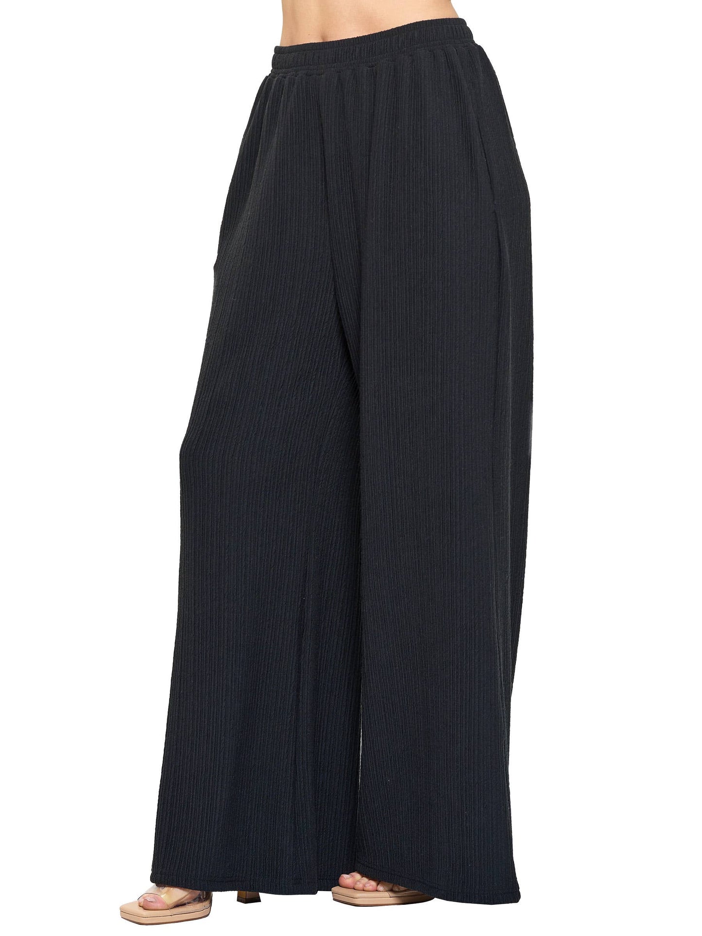 Pants Casual Easy Fit Wide Leg Ribbed