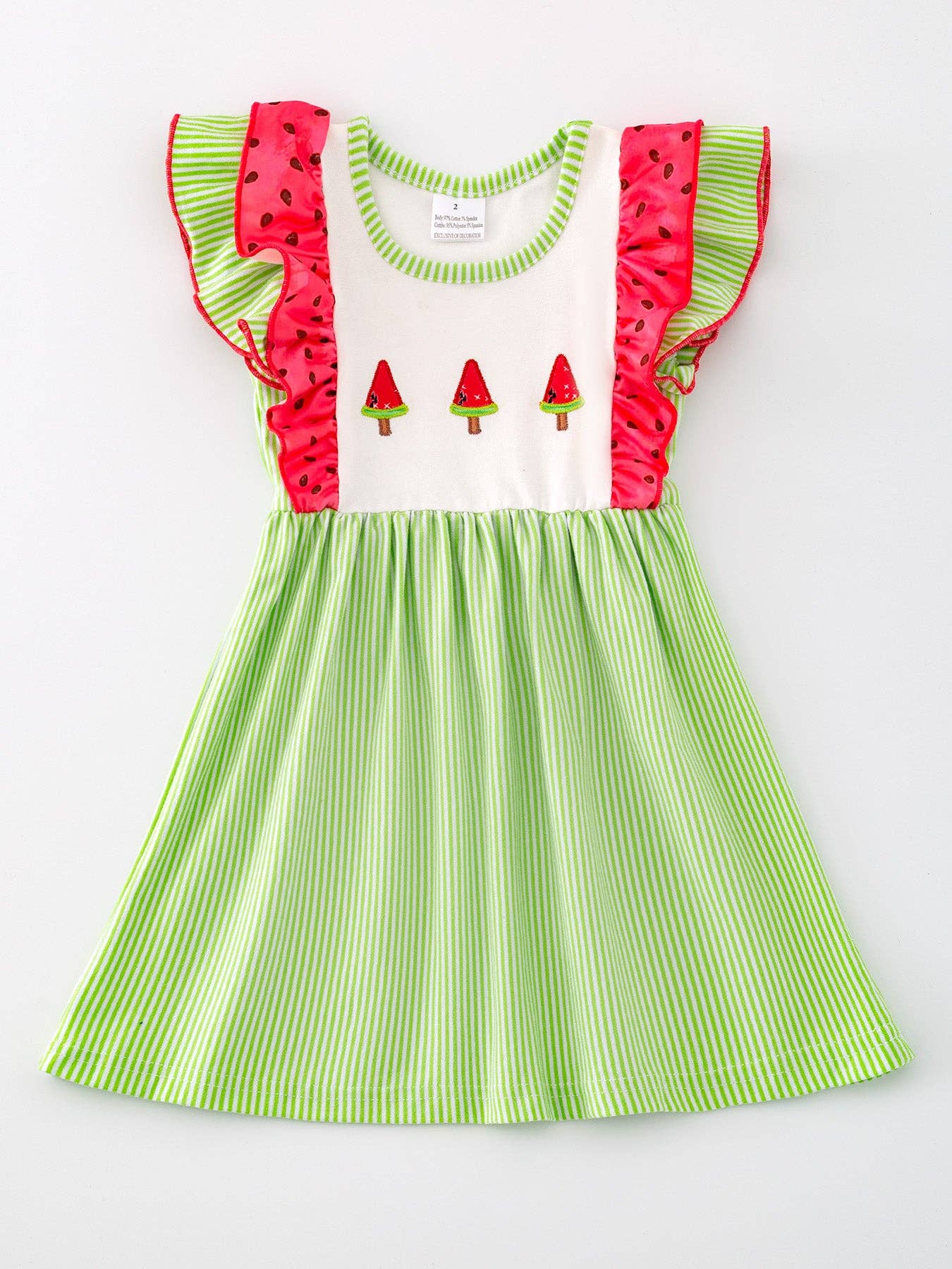 Girls Ice Cream Print Striped Ruffle Dress
