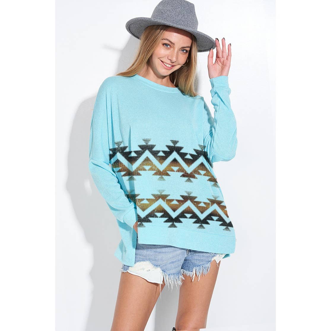 Zig zag print long sleeve knit top