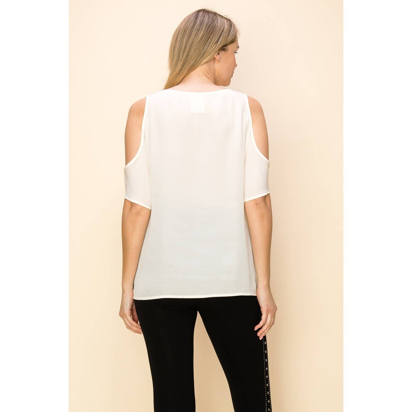 VOCAL - EMBELLISHED COLD SHOULDER SHORT SLEEVE BLOUSE