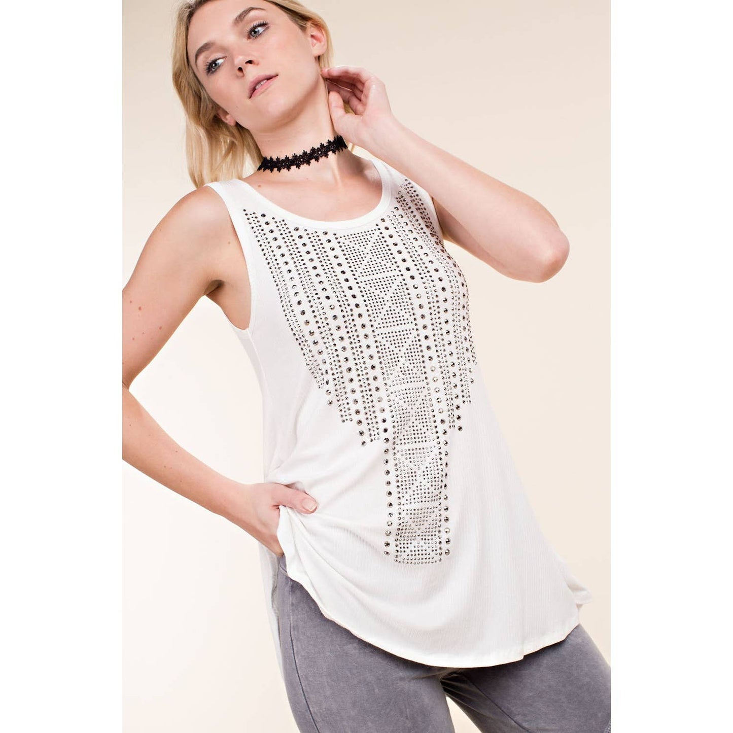 VOCAL - TANK TOP SLEEVELESS WITH STONES