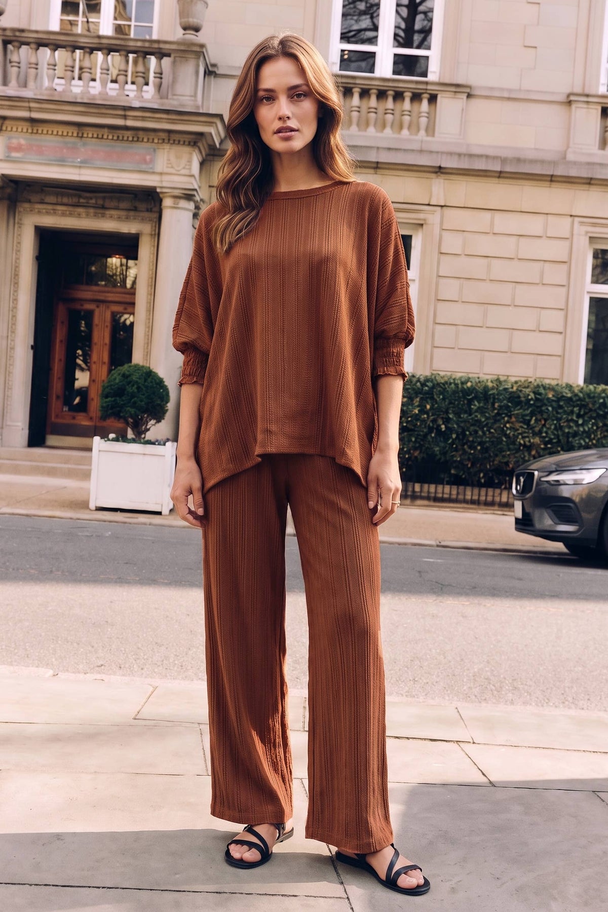 2-Piece Smocked Sleeve Blouse + Relaxed Bottoms