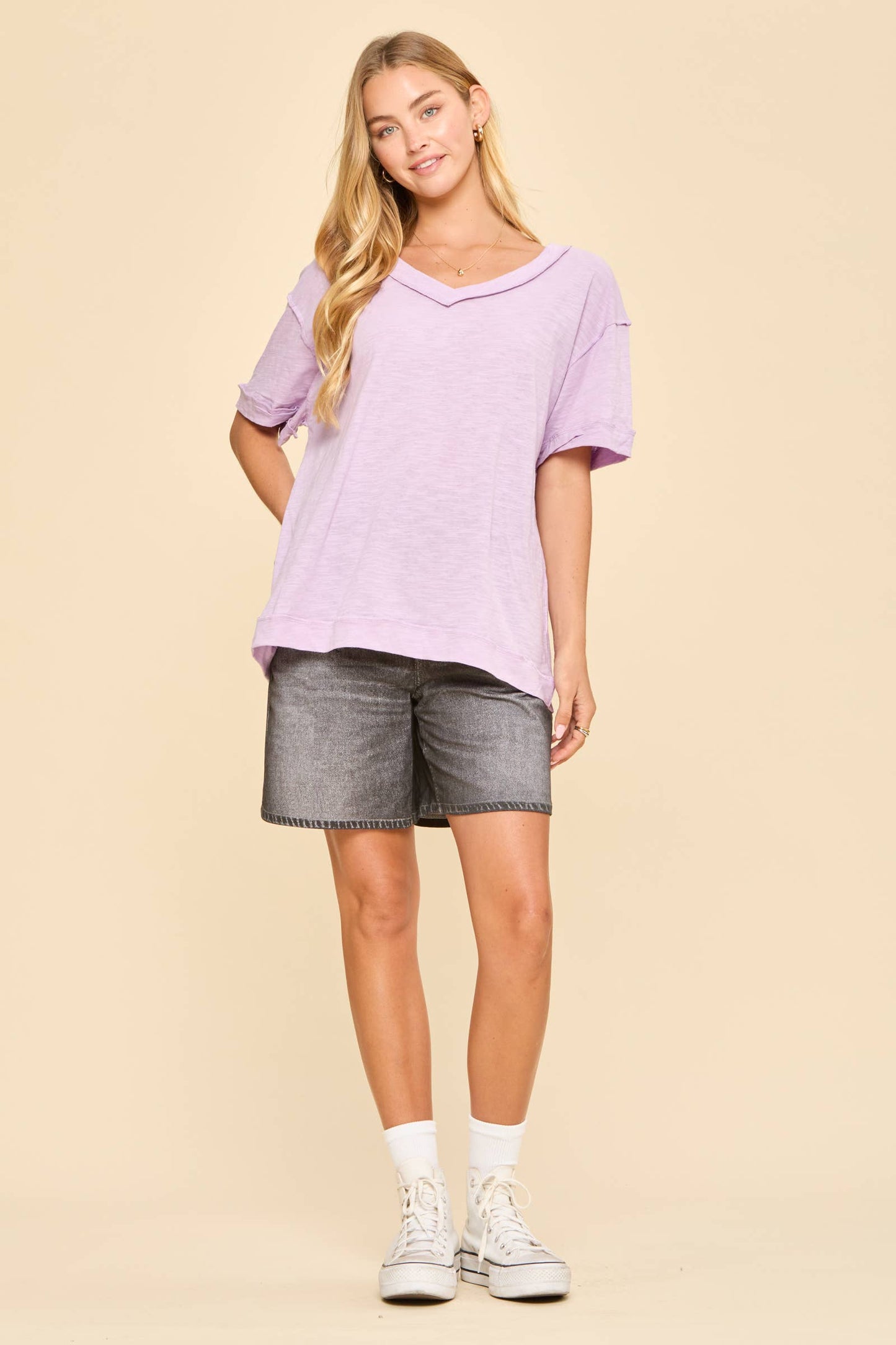 V-Neck Cotton Knit Top