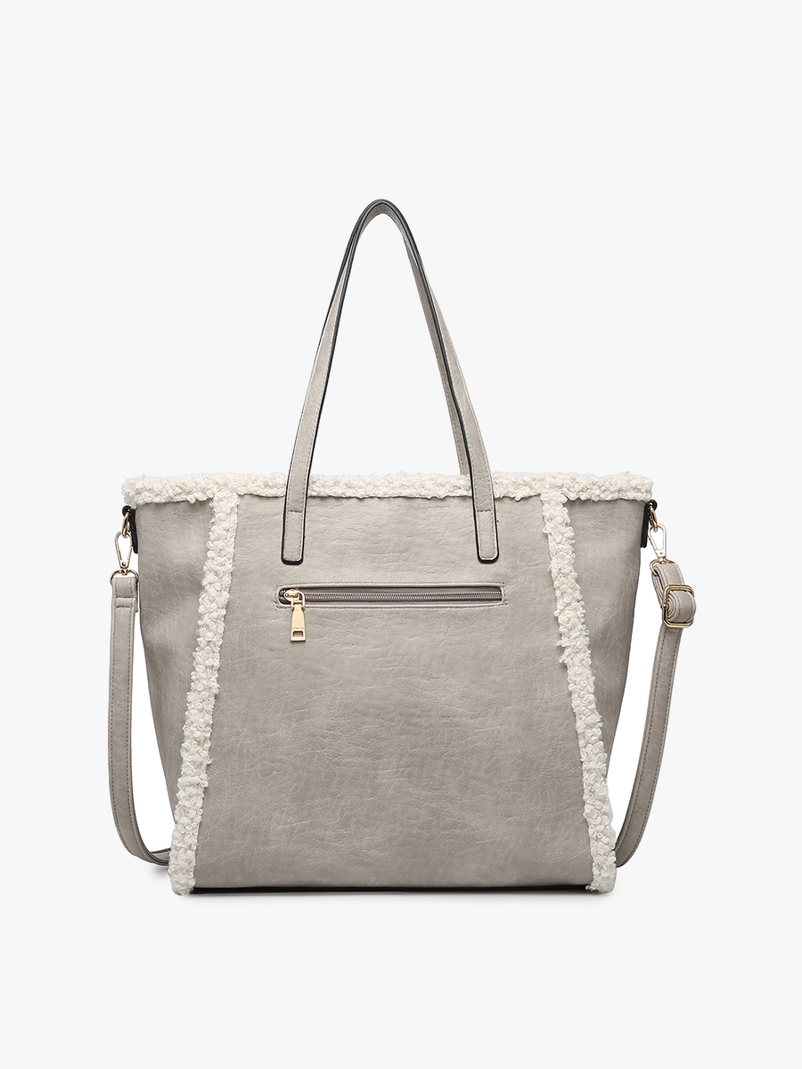 Jen & Co. - M2174 Lulu Sherpa Trim Tote w/ Front Pocket