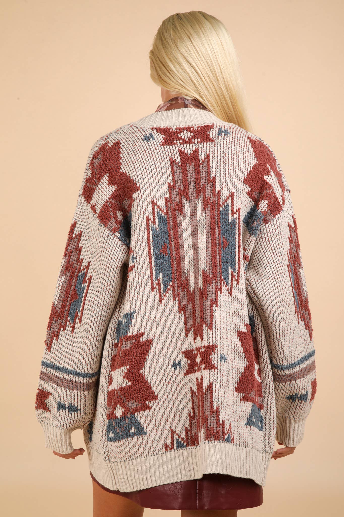 Aztec Printed Knit Sweater Cardigan