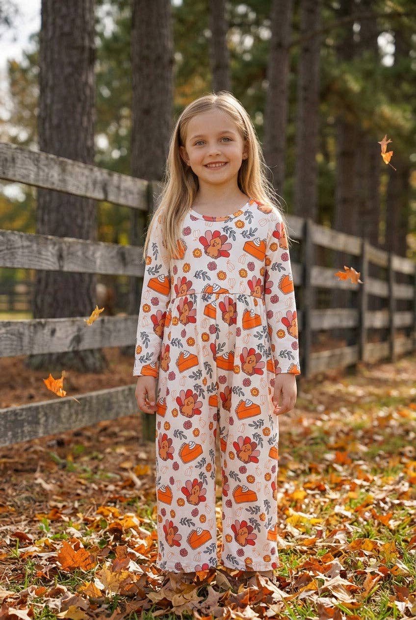 Turkey printed girls jumpsuit