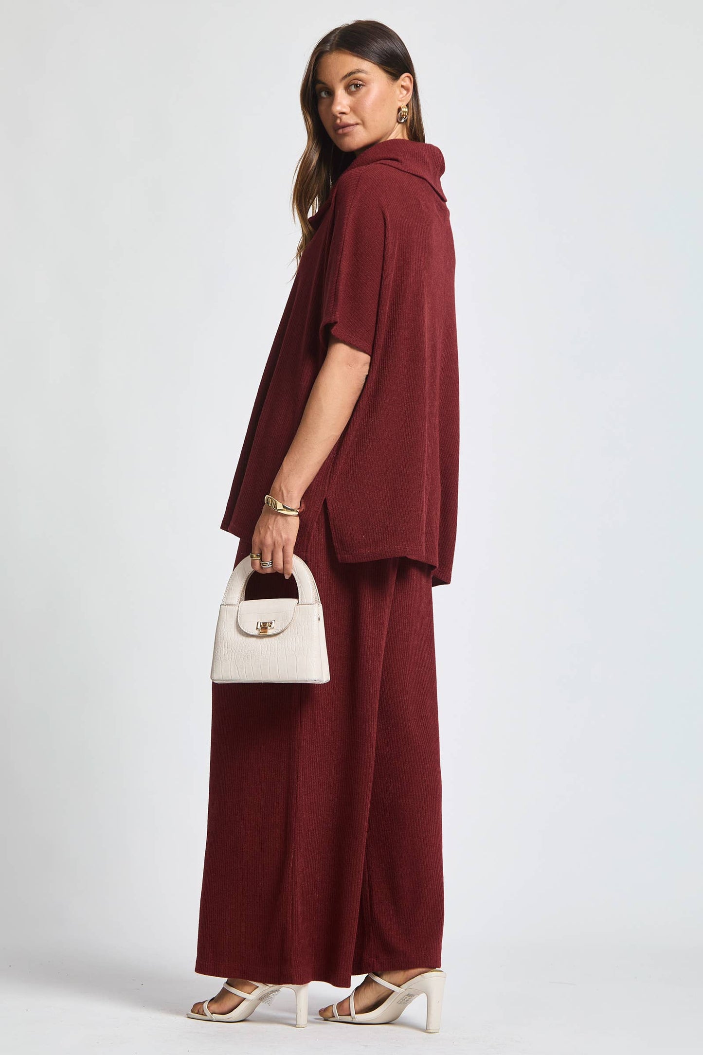 Cowl Neck Top + Relaxed Pants 2 Piece Set