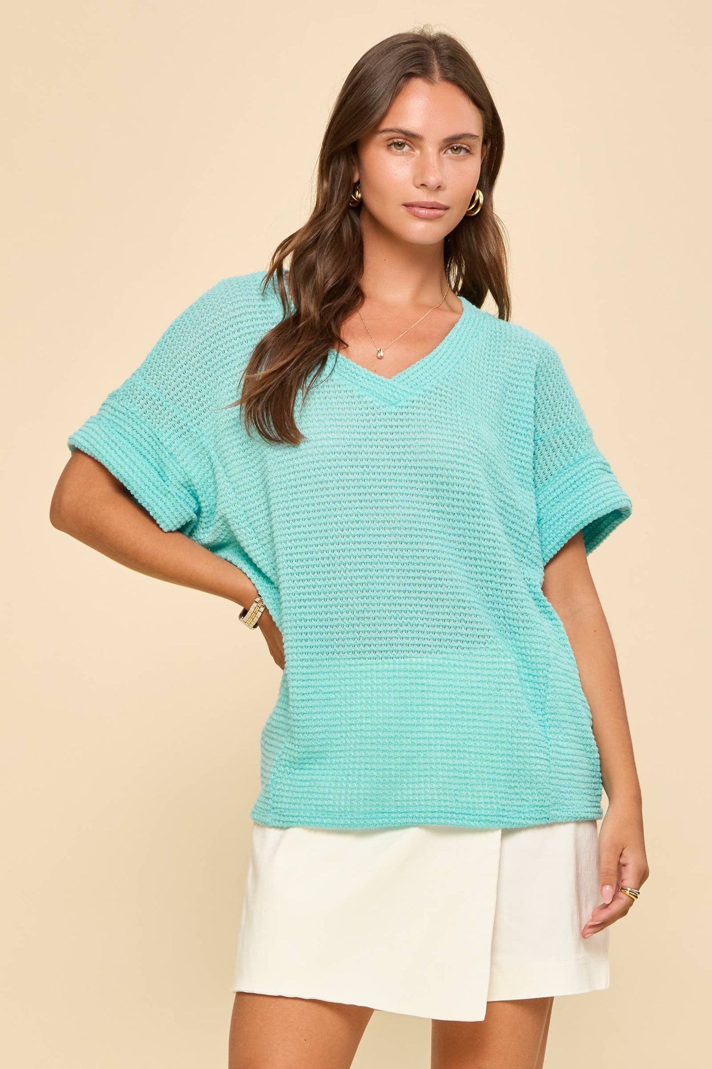 V-Neck Lightweight Sweater Crochet Knit Poncho Top
