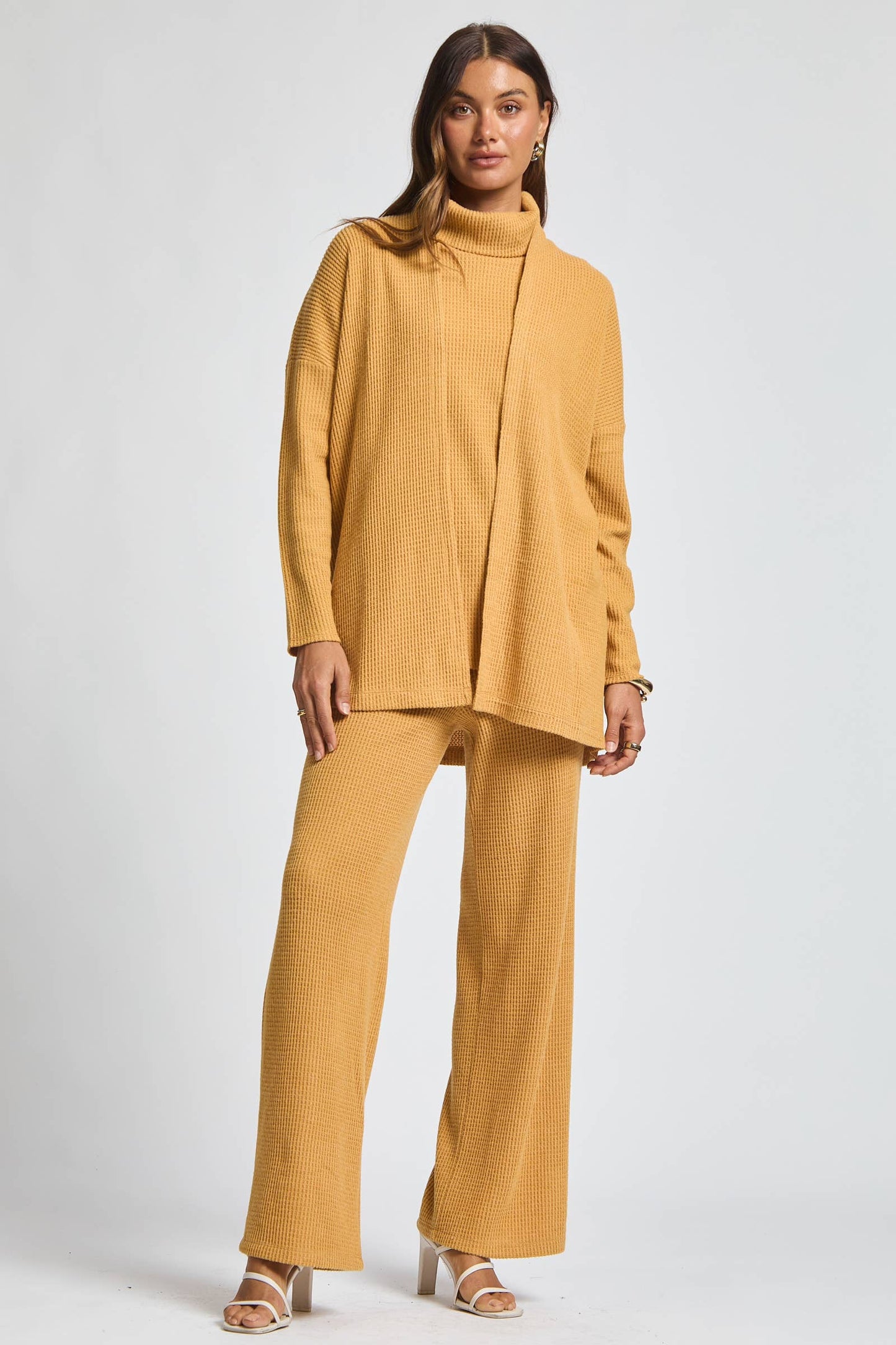 Dear Scarlett - 3 Piece Set Cowl Neck Tank Top + Cardigan + Pants