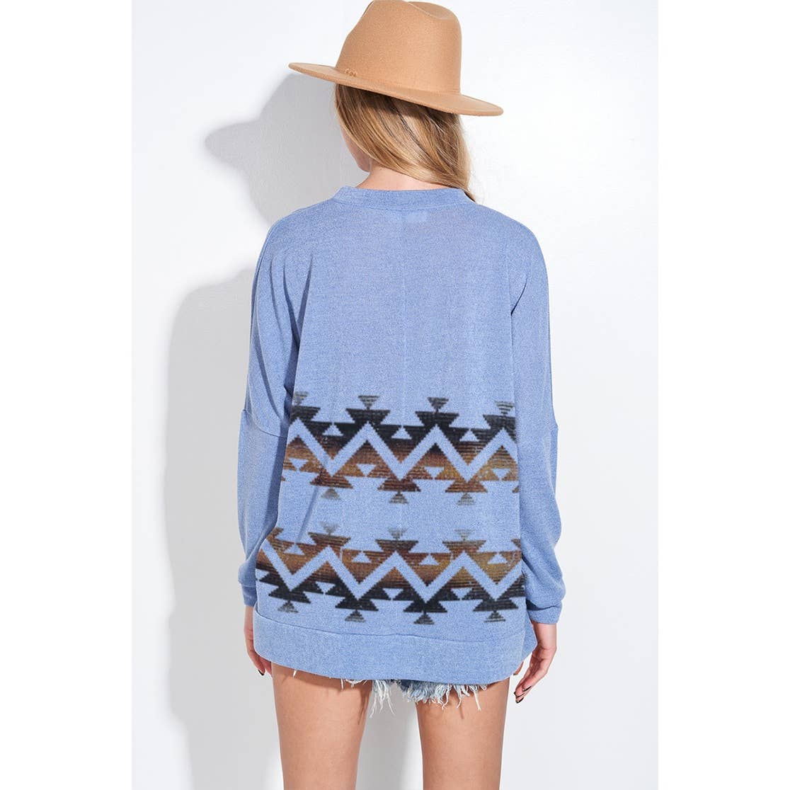 Zig zag print long sleeve knit top