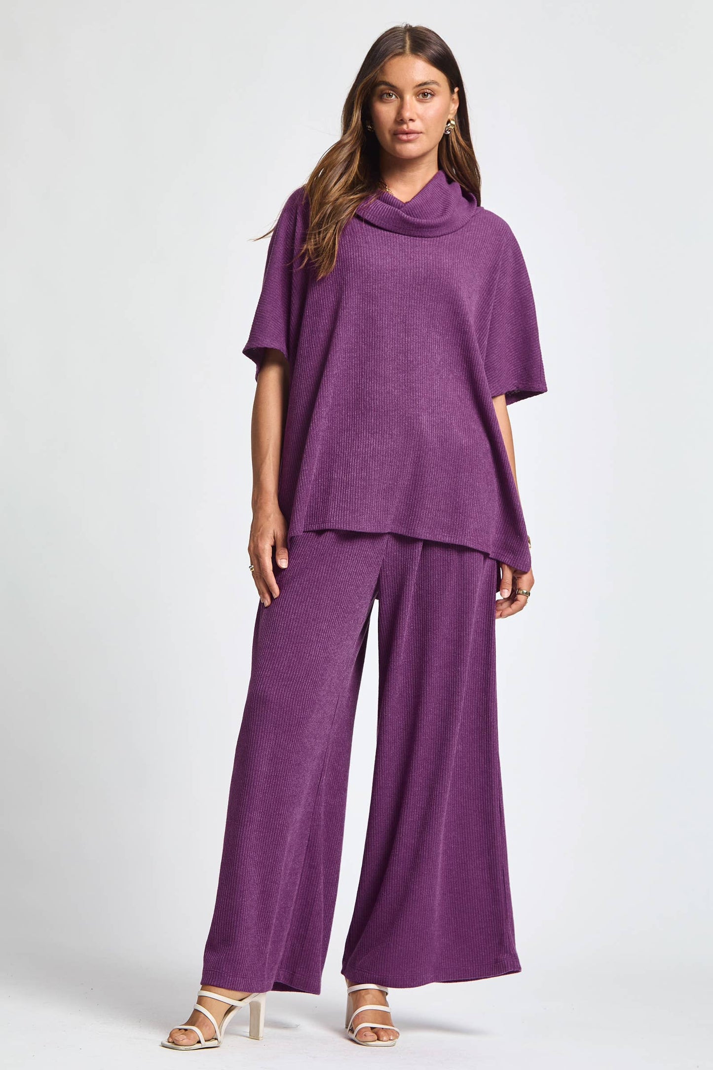 Cowl Neck Top + Relaxed Pants 2 Piece Set