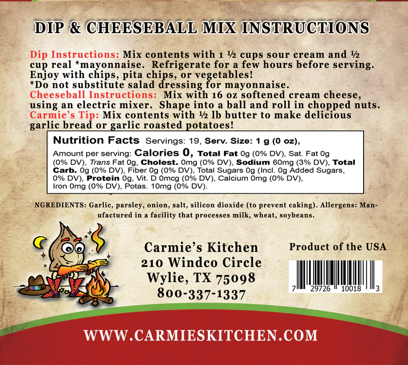 Carmie's Kitchen - Roasted Garlic Dip Mix