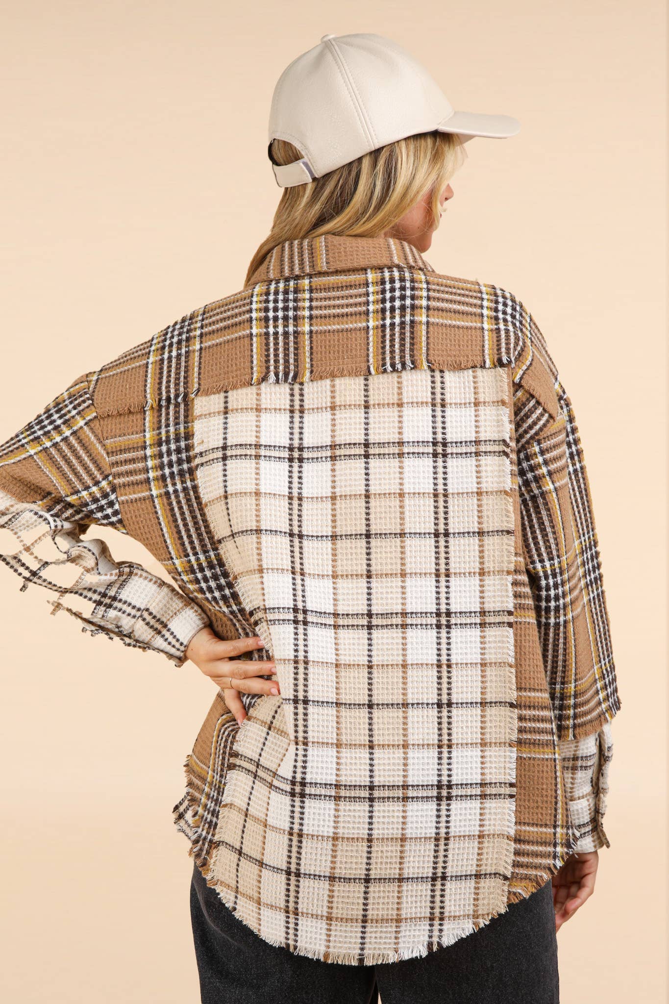 Mixed Plaid Oversized Casual Shacket Jacket